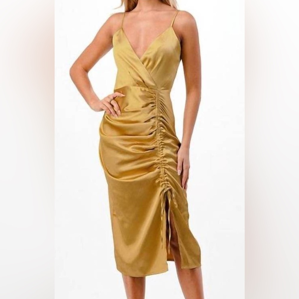 Dance & Marvel Gold “Dance With Me” Satin Midi Dress